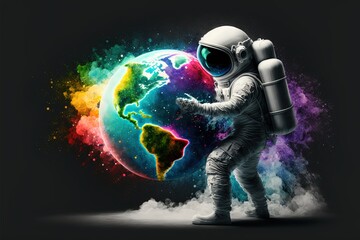Wall Mural - an astronaut is holding planet earth , generative ai