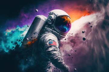 Wall Mural - an astronaut floating in space with earth behind, generative ai