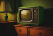 old tv set in a small apartment or motel room. generative AI
