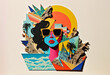 © ink drop - Abstract modern art collage portrait of young woman. Trendy paper collage composition. Generative ai