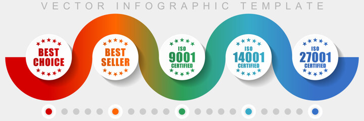 Aufkleber - Business infographic vector template with icon set, miscellaneous icons such as best choice, best seller, iso 9001, iso 14001 and iso 27001 for webdesign and mobile applications