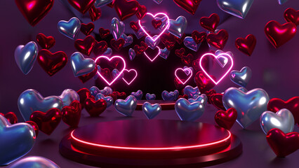 Wall Mural - Heart Glow Neon Background 3d render