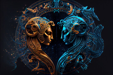 gemini zodiac sign astrological constellation twins. horoscope sign gemini. ai generated illustratio