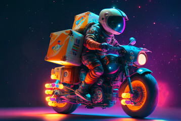Wall Mural - An astronaut on a delivery bike during intergalactic delivery using Generative AI