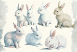 Fototapeta Dinusie - white rabbits on white background in style of aquarelle, ai generated