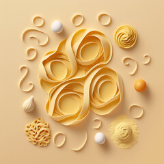 Wall Mural - Italian fresh pasta on a beige background. Generative AI.	
