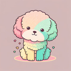 Wall Mural - cute little small white puppy pastel colors cartoon character style, generative AI