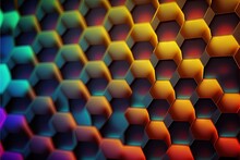  A Colorful Hexagonal Background With A Black Background And A Red, Yellow, Green, And Blue Hexagon Pattern On It.  Generative Ai