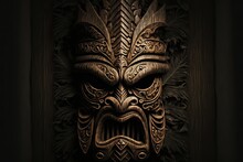Wood Carved Tiki Mask