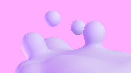 Wall Mural - 3D Illustration - Fluid abstract background of purple shapes on a pink background