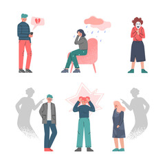 Poster - Boy and Girl Teenagers Suffering from Psychological Problems and Mental Disorder Vector Set