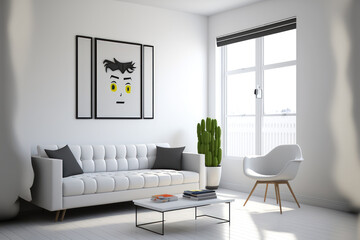 Sticker - Minimal white living room. Generative AI