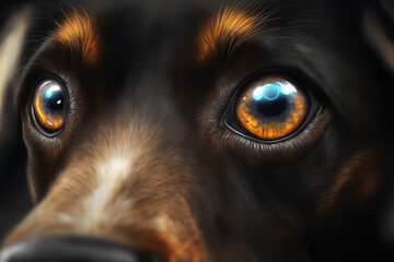 Sticker - large, dark dog eyes. a close up macro. Generative AI