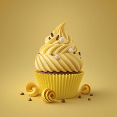 Sticker - A Picture Perfect Cupcake: on a Vibrant Yellow Background - Generative AI