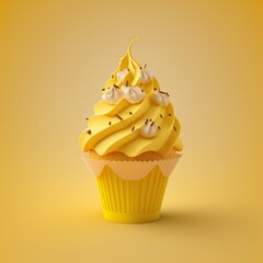 Sticker - Savor the Sweetness: Beautiful Cupcake on a Happy Yellow Background - Generative AI