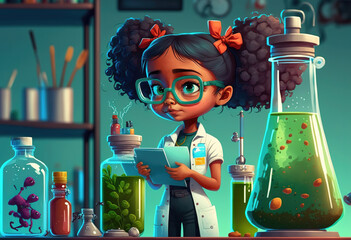kid scientist in laboratory. sketch art for artist creativity and inspiration. generative ai