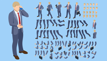 isometric man character constructor for designe. set of businessman character flat style illustratio