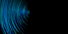 Abstract Illustration With Many Thin Curved Stripes In Shades Of Blue Colors On Black Background
