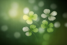 St Patricks Day Background, Pretty 4 Leaf Clovers, Green And White, Generative AI, Digital Illustration
