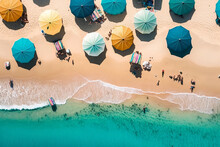 Aerial View Of The Beach Full Of Umbrellas (Generative AI)