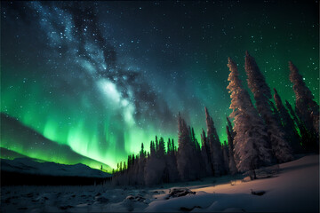 northern lights, aurora borealis, polar lights, brillian lights. wallpaper, background. generative a