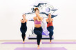 © Alberto - woman latin yoga teacher helping a student to perform yoga pose in her studio. Health & Wellness.