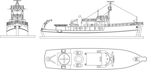 Wall Mural - Sketch vector illustration of a modern fishing boat