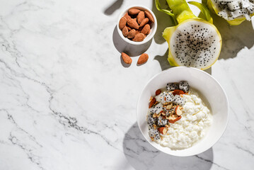 Wall Mural - cottage cheese with almonds and pitahaya