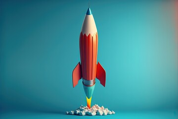 Wall Mural - Pencil shaped rocket taking off, idea concept, Digital illustration, Generative AI

