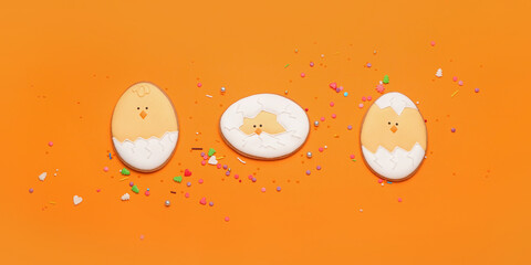 Sticker - Beautiful Easter cookies with sprinkles on orange background