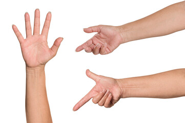 Wall Mural - Hands gesture and showing  on white background.