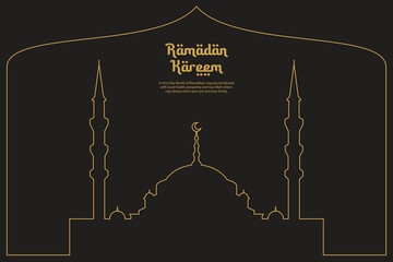 Wall Mural - Ramadan kareem, holy month ramadan celebration vector mosque art line style design for flyer poster banner and greeting card