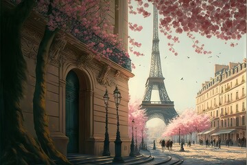 Romantic Vacations on France, Enjoying the French Spring Love Under the Eiffel Tower, Generative AI