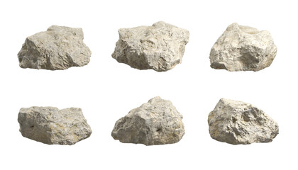 Wall Mural - Natural realistic rough concrete rock shapes cut out backgrounds 3d render