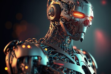 Futuristic robot artificial intelligence enlightening AI technology development and machine learning concept. Global robotic bionic science research for future of human life