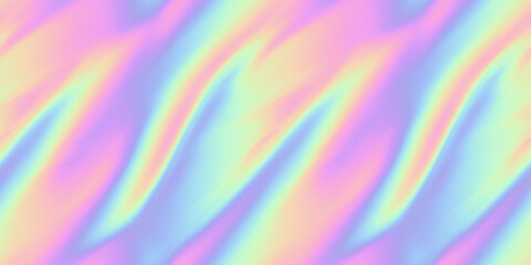 Seamless Y2K Futurism iridescent playful pastel holographic heatmap ombre gradient waves or flames background texture. Modern opalescent pale rainbow swirl neon nostalgic cyberbunk vaporwave pattern.