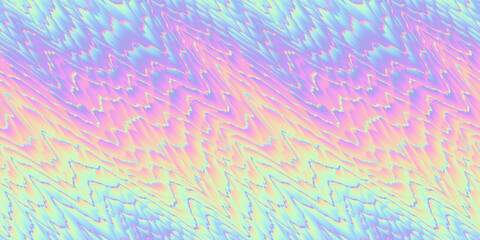 Wall Mural - Seamless Y2K Futurism iridescent playful pastel electric wavy glitchy holographic ombre gradient waves background texture. Modern opalescent pale rainbow neon nostalgic cyberbunk vaporwave pattern.