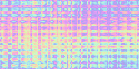 Wall Mural - Seamless webpunk aesthetic Y2K futurism glass refraction square mosaic faded pastel rainbow ombre pattern. Trendy iridescent holographic heatmap neon gradient gingham checkers background texture.