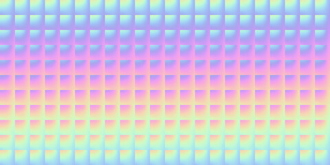 Wall Mural - Seamless Vaporwave aesthetic psychedelic Y2K futurism geometric squares mosaic, faded pastel rainbow ombre pattern. Trendy iridescent holographic heatmap neon gradient effect background texture.