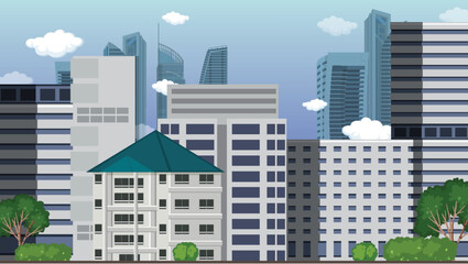 Wall Mural - Urban landscape with high skyscrapers background