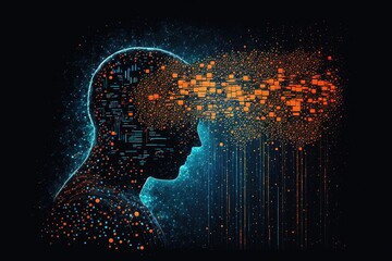 Big data technology and data science. Data scientist querying, analysing and visualizing complex data set on virtual screen. Data flow concept. Business analytics, finance, neural network, AI, ML