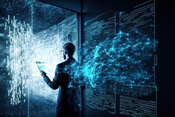 Wall Mural - big data technology and data science. data scientist querying, analysing and visualizing complex dat
