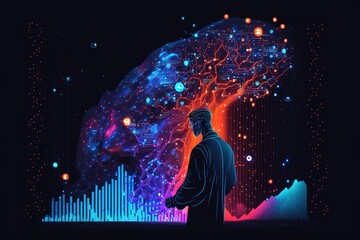 Wall Mural - big data technology and data science. data scientist querying, analysing and visualizing complex dat
