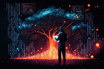 Wall Mural - big data technology and data science. data scientist querying, analysing and visualizing complex dat