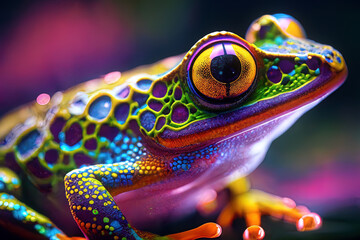 Trippy frogs underwater macro photo with golden eyes, ready to jump, reworked and enhanced ai generative mattepainting illustration