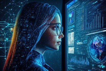 Wall Mural - big data technology and data science. data scientist querying, analysing and visualizing complex dat
