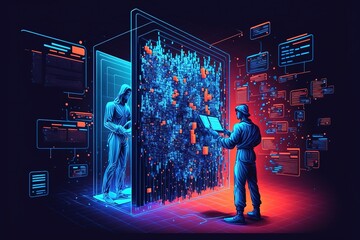 Wall Mural - big data technology and data science. data scientist querying, analysing and visualizing complex dat