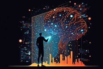 Wall Mural - big data technology and data science. data scientist querying, analysing and visualizing complex dat