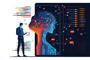Wall Mural - big data technology and data science. data scientist querying, analysing and visualizing complex dat