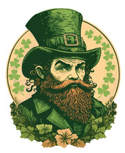 St Patricks Day Steampunk Leprechaun Label With Shamrocks